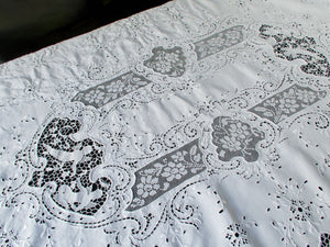 Edwardian Vintage Lace & Linen Tablecloth 60x80"