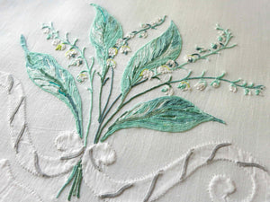 Lily of the Valley Vintage French Beauvais Embroidered Linen 10 Placemats