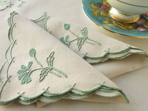 "Cornflower" in Green Vintage Marghab 3pc Breakfast Set w/ Linen Napkins