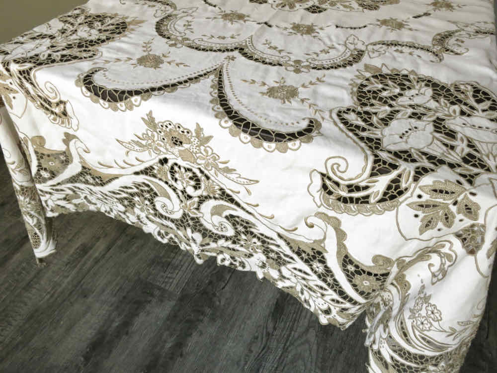 Vintage Madeira Dense Embroidery & Cutwork Tablecloth 64 x 106"