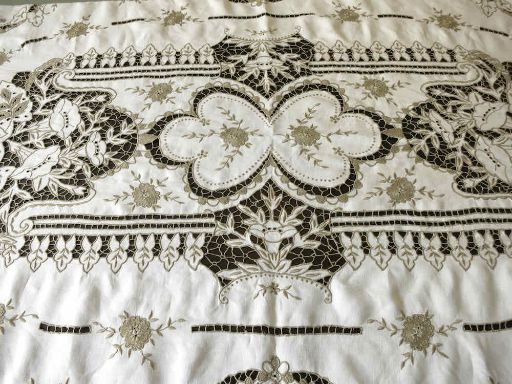 Vintage Madeira Dense Embroidery & Cutwork Tablecloth 64 x 106"