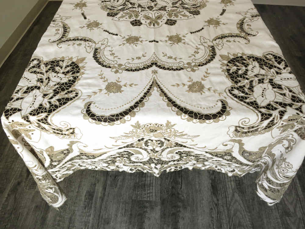 Vintage Madeira Dense Embroidery & Cutwork Tablecloth 64 x 106"