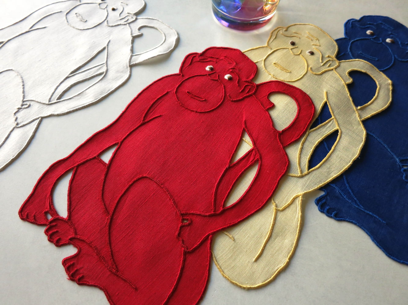 Monkeying Around Vintage Madeira Linen Cocktail Napkins, Set of 8