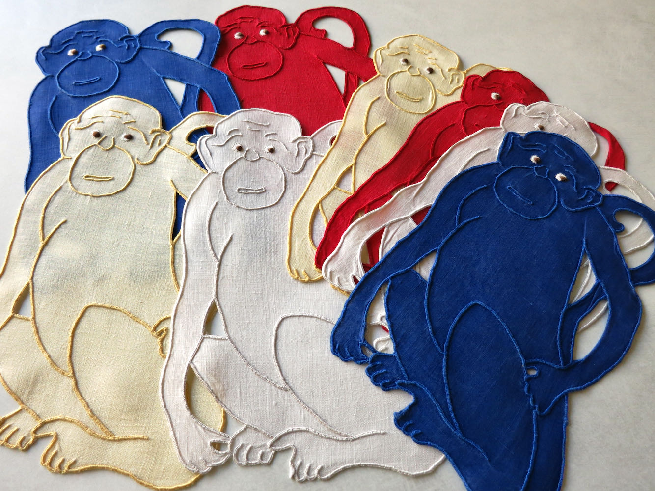 Monkeying Around Vintage Madeira Linen Cocktail Napkins, Set of 8