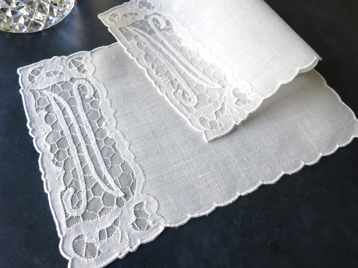 &quot;N&quot; Monogram Vintage Madeira Linen Cocktail Napkins - Set of 6