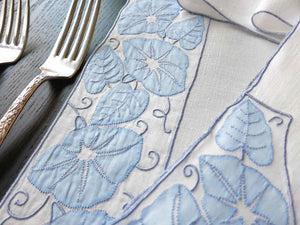 "Morning Glory" Vintage Marghab Madeira 19pc Linen Placemat Set for 6