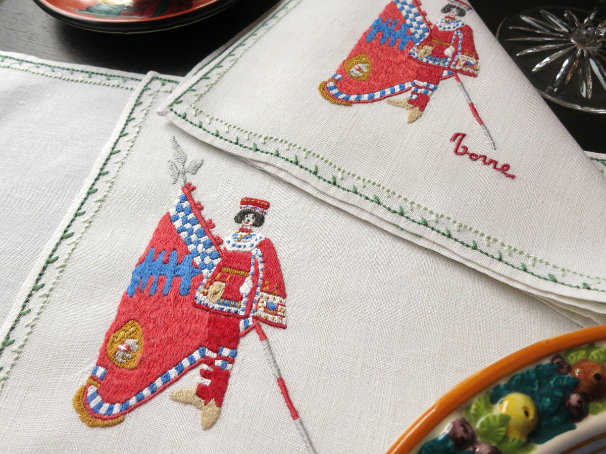 Palio di Siena Flag Bearers Vintage Italian 16pc Placemat Set for 8