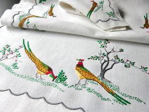 Graceful Pheasants Vintage Madeira 17pc Linen Placemat Set
