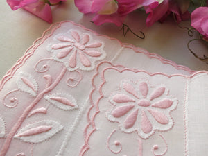 Daisies in Pink Vintage Madeira Embroidered Cocktail Napkins - Set of 6