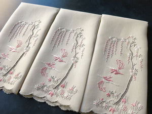 Pink Birds of Paradise Vintage Madeira Guest Towels, Set of 3