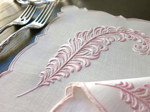 Pink Plumes Vintage Madeira 12pc Linen Placemat Set for 6