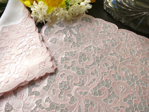 Pink Satin Flowers & Honeycomb Vintage Madeira 16pc Placemat Setting for 8