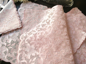 Pink Satin Flowers & Honeycomb Vintage Madeira 16pc Placemat Setting for 8