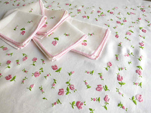 Pitimini Roses Vintage French Linen Tablecloth 8 Napkins 62x88"
