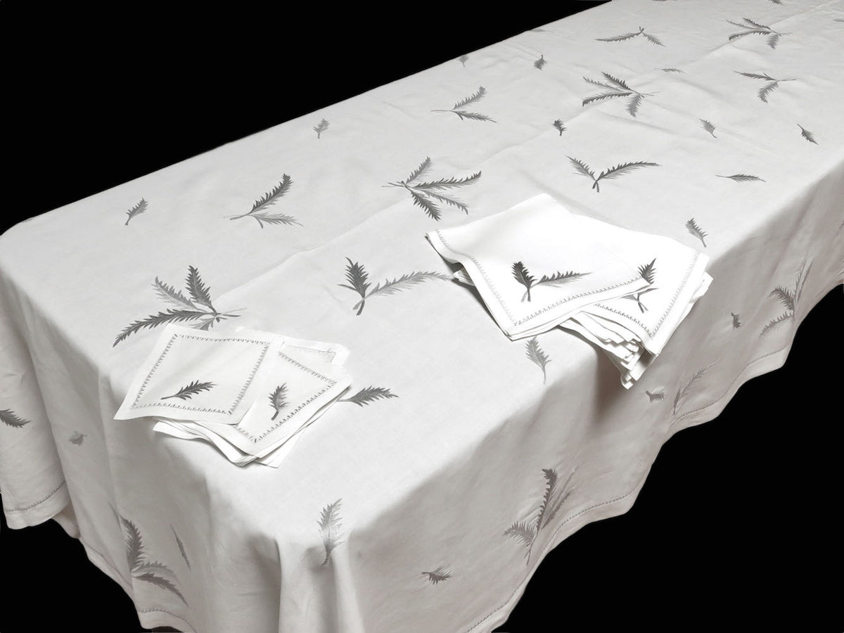 Plumes Vintage Linen Tablecloth 65x130, 12 Dinner + 12 Cocktail Napkins