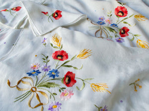 Poppies Wheat Vintage Italian Linen Tablecloth 66x112, & 12 Napkins