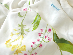 Lilies & Butterflies Vintage D Porthault Embroidered Linen 90" Round Tablecloth