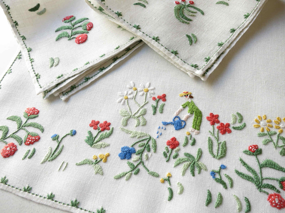 Gardening Vintage Rapisardi Italian Linen 3pc Breakfast Set