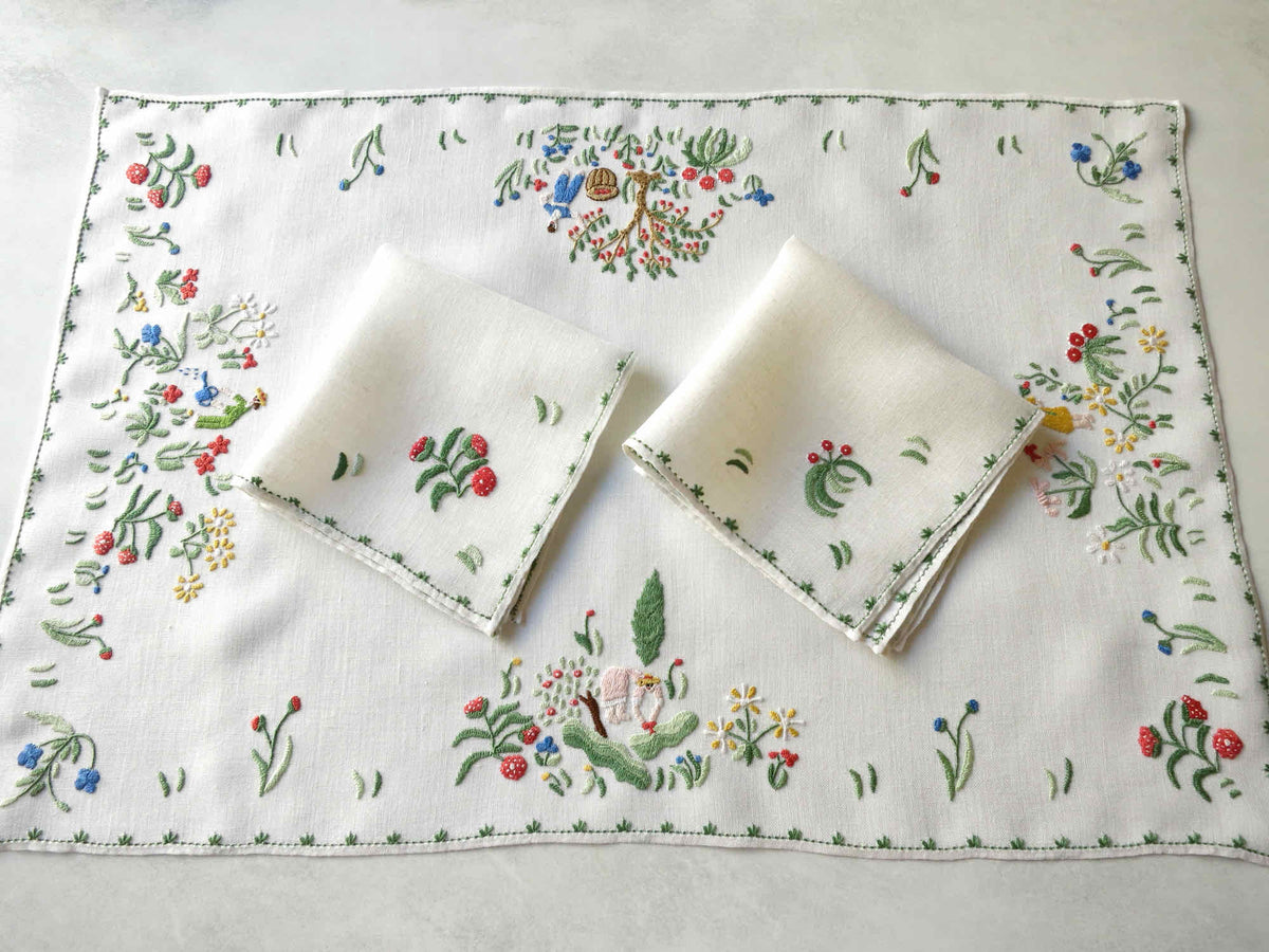 Gardening Vintage Rapisardi Italian Linen 3pc Breakfast Set