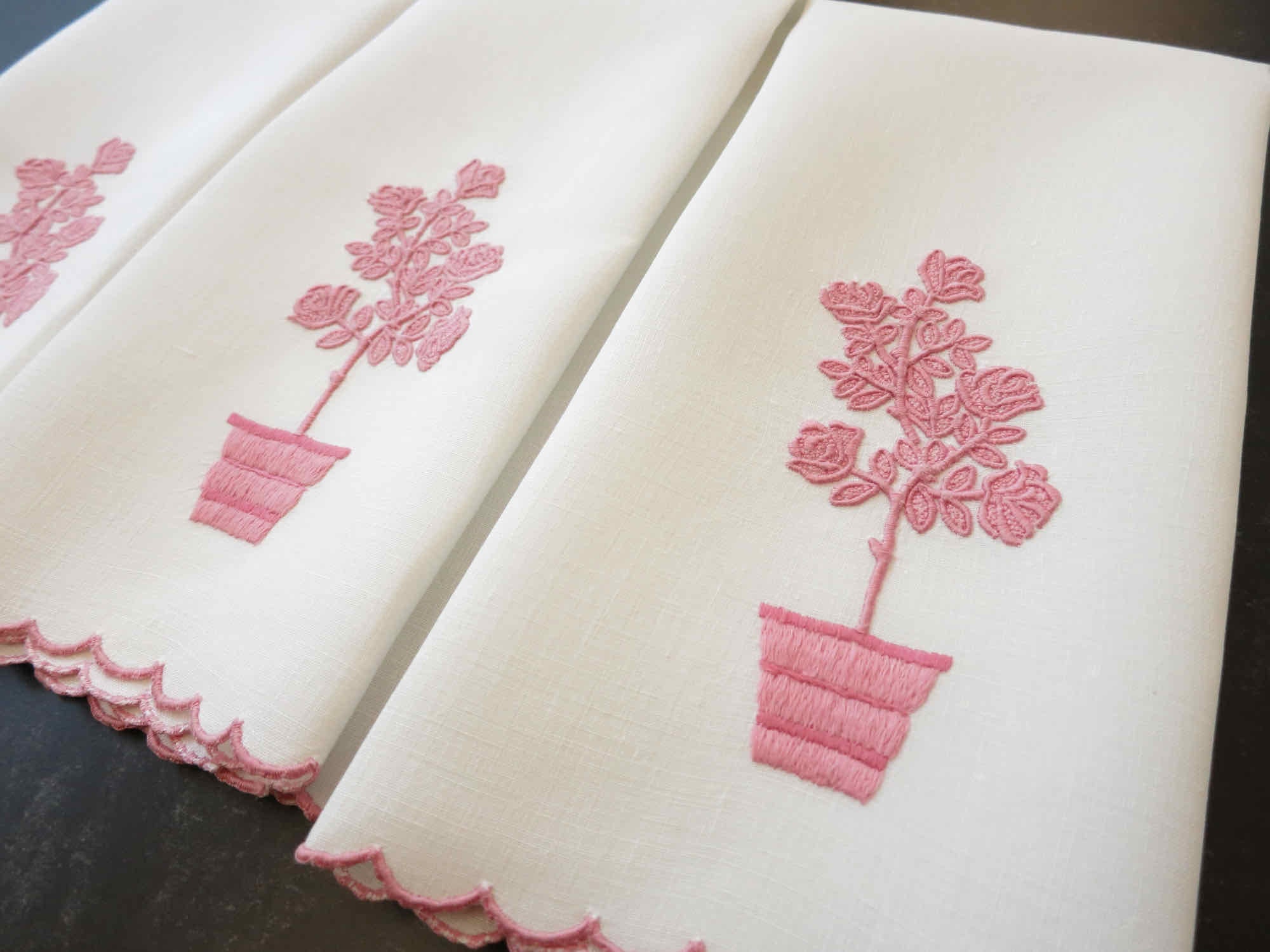 LOVELY Pair of Vintage Madeira Hand Towels Trimmed With French - Ruby Lane