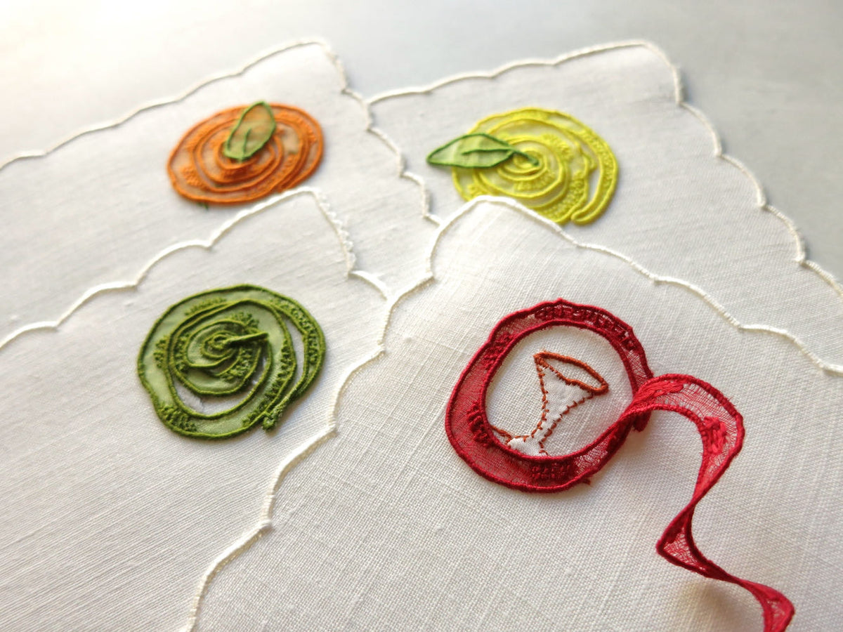 Fruit Spirals Vintage Madeira Linen Cocktail Napkins, Set of 8