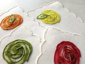 Fruit Spirals Vintage Madeira Linen Cocktail Napkins, Set of 8