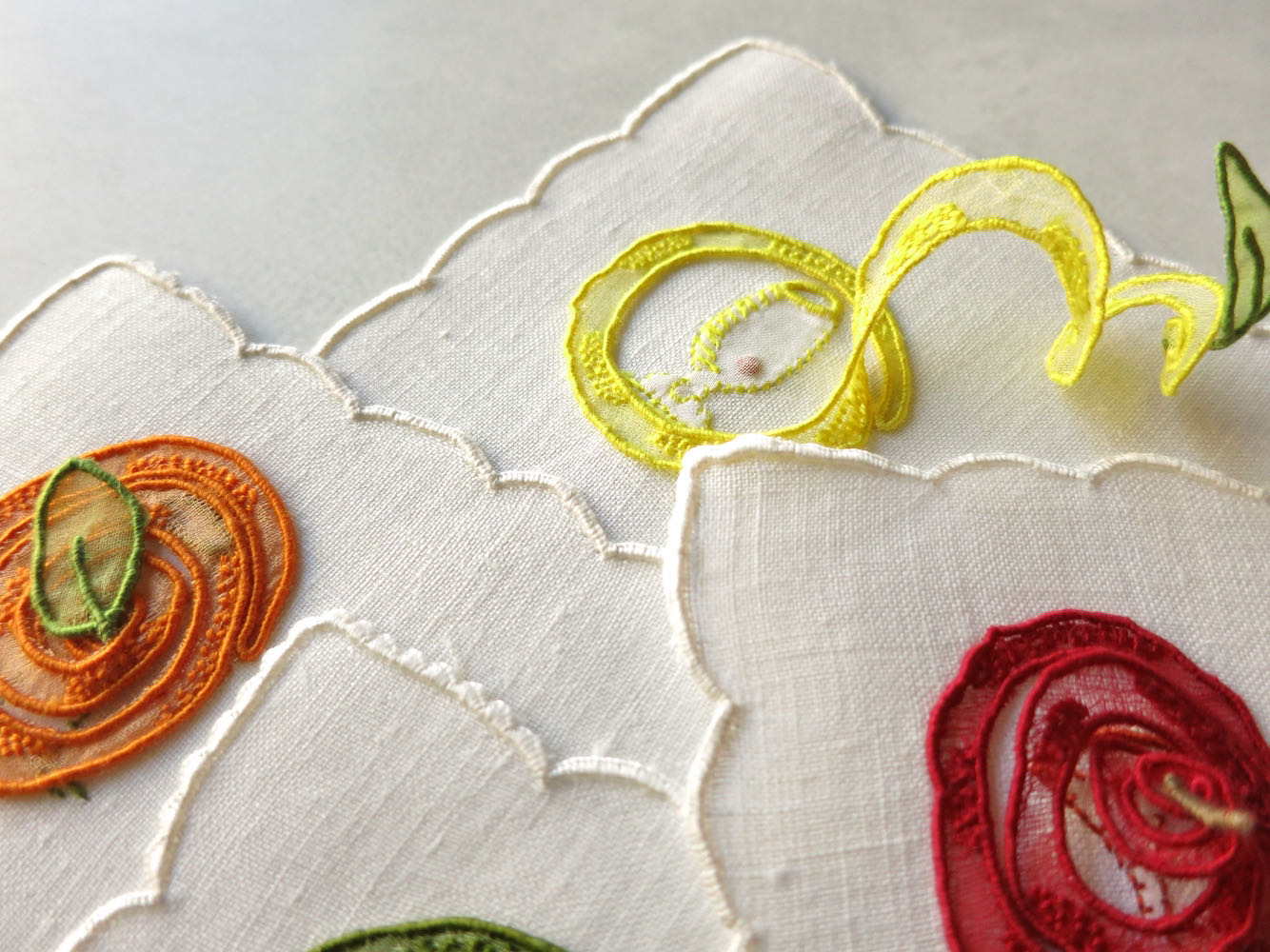 Fruit Spirals Vintage Madeira Linen Cocktail Napkins, Set of 8