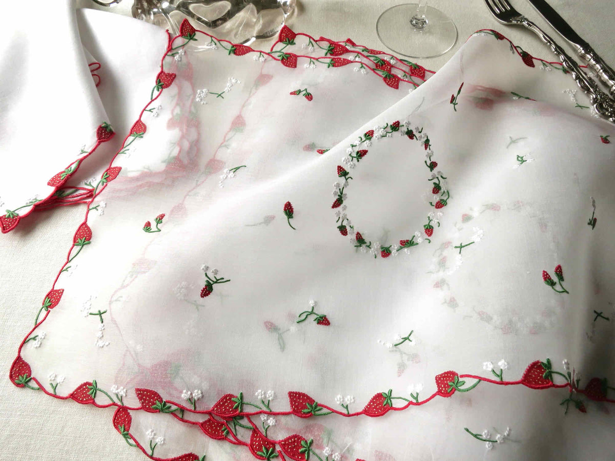 &quot;Strawberry&quot; Marghab Vintage Madeira Embroidered 16pc Placemat Set for 8