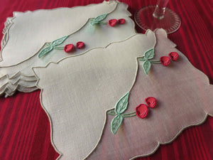 Trembler Cherries Vintage Madeira Embroidered Cocktail Napkins - Set of 6
