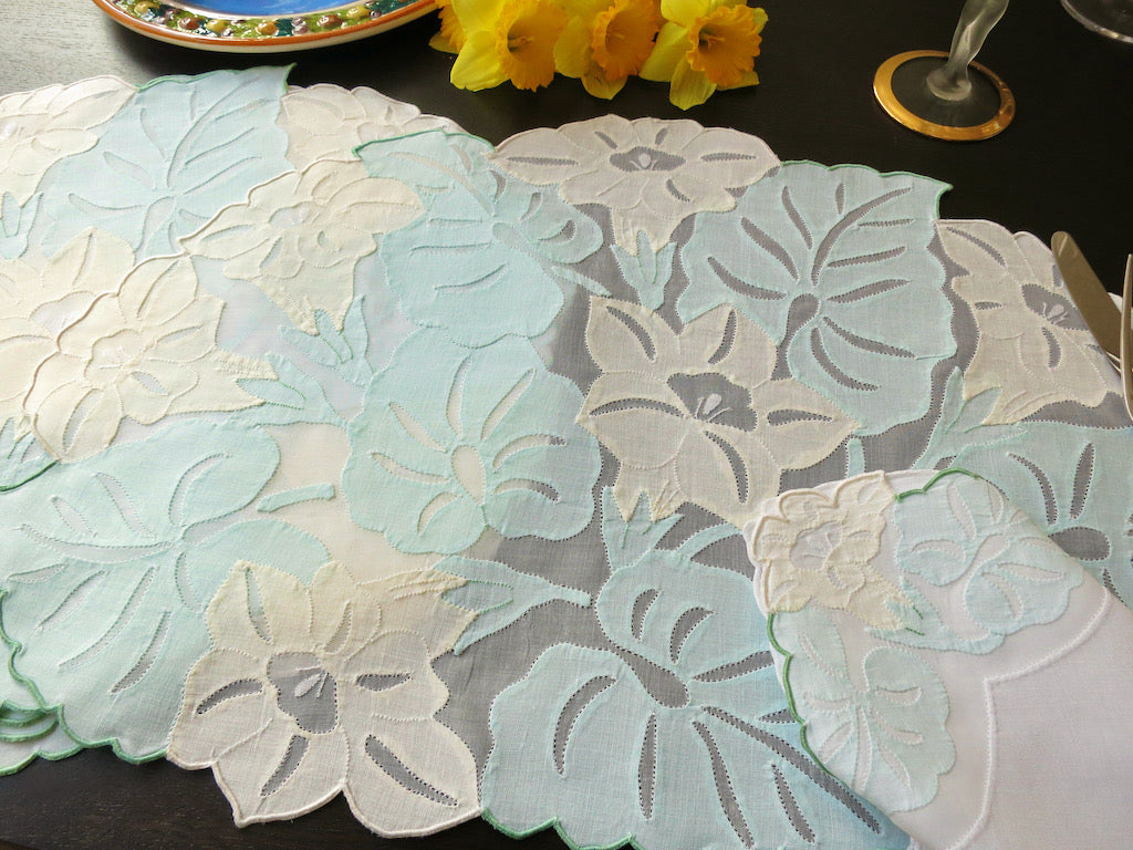 Lush Leaves &amp; Flowers Vintage Madeira 24pc Placemat Set for 12