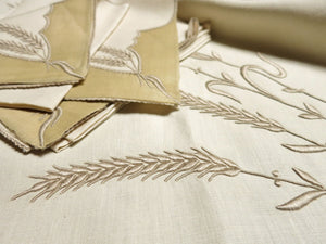 "Wheat" Vintage Marghab Madeira Tablecloth & 6 Napkins, 54x55"