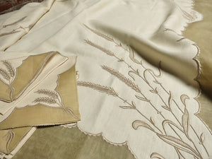 "Wheat" Vintage Marghab Madeira Tablecloth & 6 Napkins, 54x55"