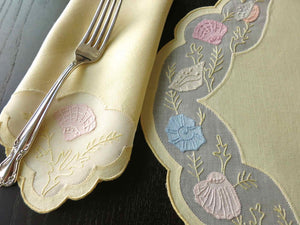 Sea Shells Vintage Madeira Yellow Linen Placemat Set for 12