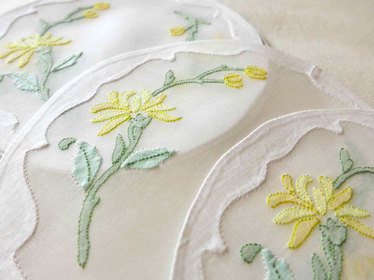 Yellow Flowers Vintage Madeira Cocktail Rounds Napkins - Set of 6