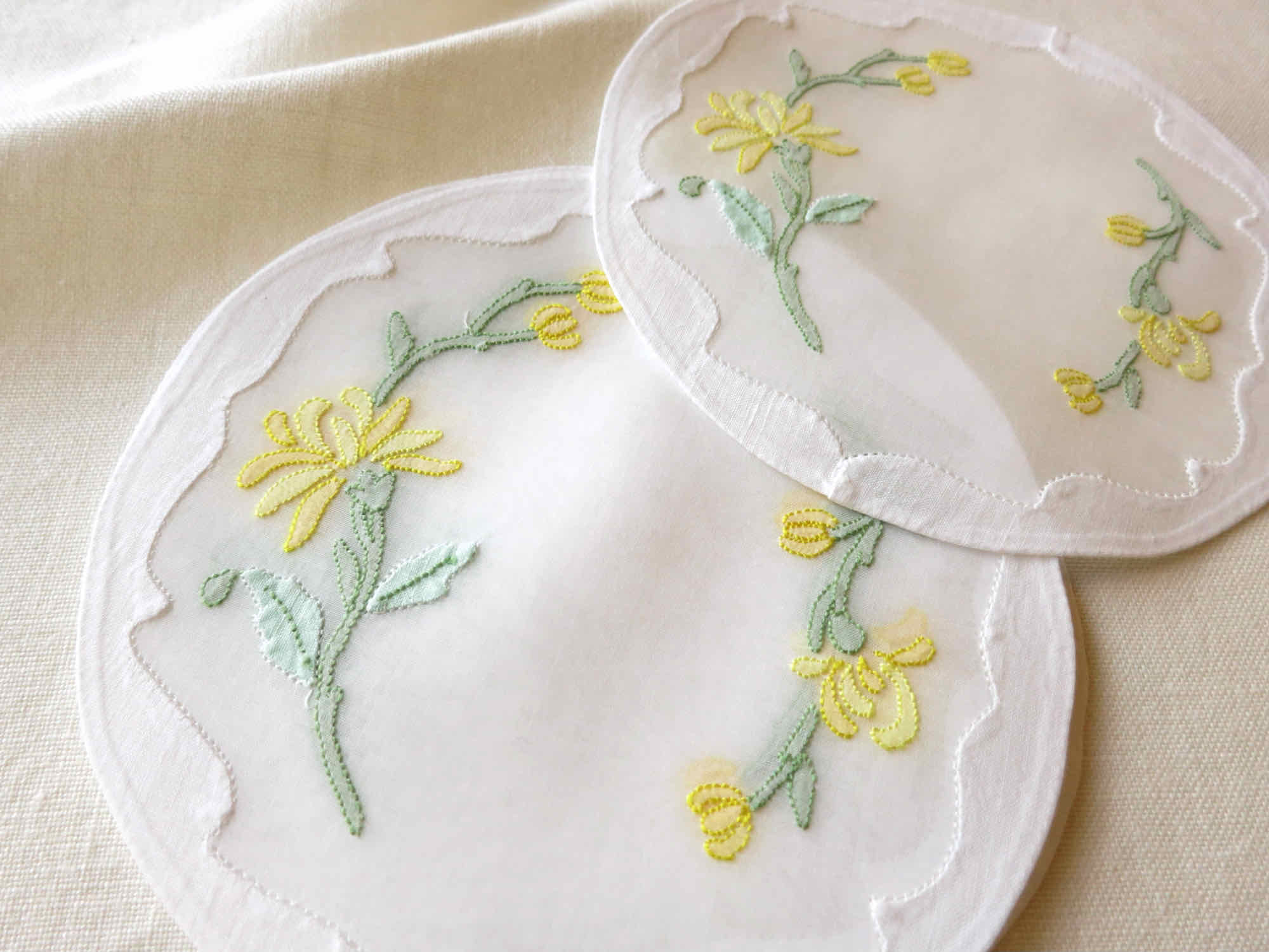 Yellow Flowers Vintage Madeira Cocktail Rounds Napkins - Set of 6